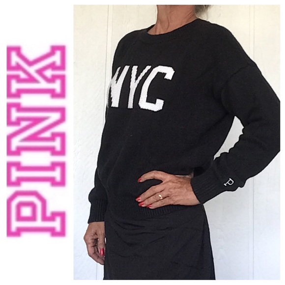 PINK VICTORIAS SECRET NYC BLACK CREW NECK SWEATER SMALL - Picture 2 of 12